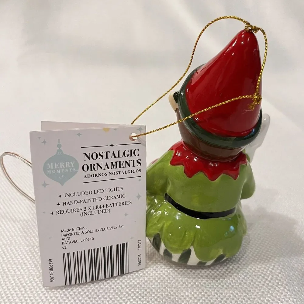Hand-Painted Ceramic Elf w/ Christmas Tree Light-Up‎ Ornament by Merry Moments